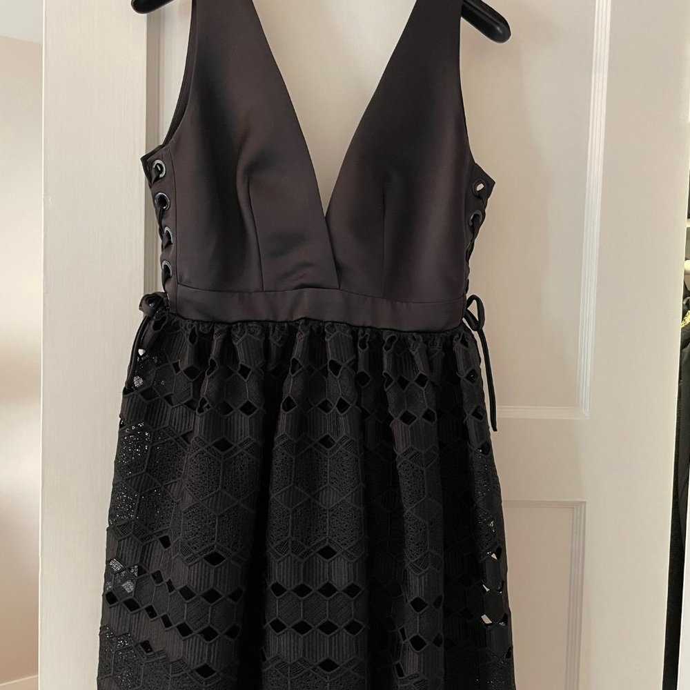 Sandro Black Satin Dress with Lace Bottom - Black Size 1